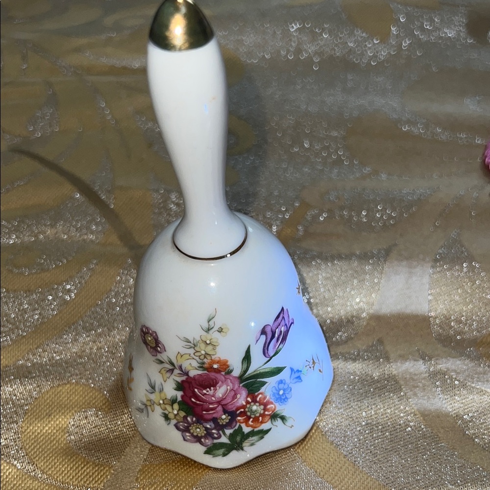 Vintage Original Arnart Creation Porcelain Floral Bell- gold trim